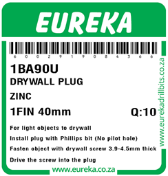 1BA90 - Drywall Plug Zinc -1BA90_Label_T